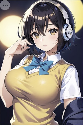 若い女性 ショート ヘッドホン セーターベスト AI画像イラスト