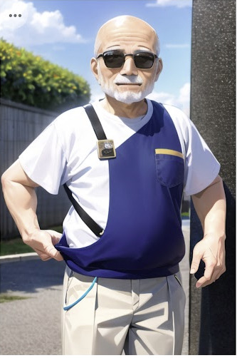 初老の男性 はげ サングラス AI画像イラスト