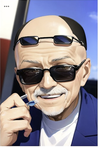 初老の男性 チビキャラ はげ サングラス 笑顔 AI画像イラスト