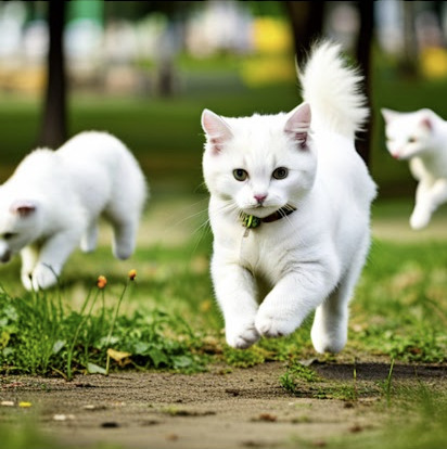 白い猫 走る 公園