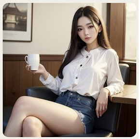 韓国人　美人女性　カフェ AI画像生成