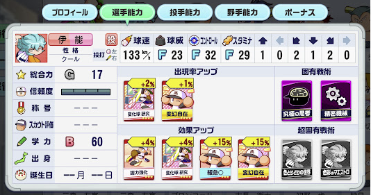 パワフルプロ野球栄冠ナイン クロスロード 4年目特待生 SR伊能麗示2