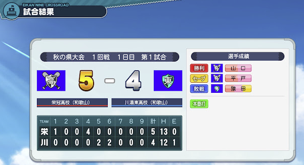 パワフルプロ野球栄冠ナイン クロスロード 3年目10月地区大会1回戦4